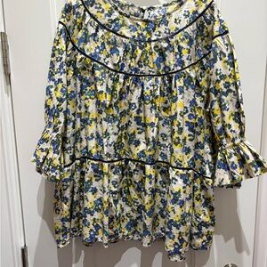 Floral Women's Blouse with Blue and Yellow Pattern